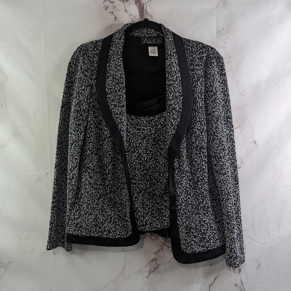 Alex Evenings Jacket Women Medium Black Sparkle Shimmer Metallic Tank Set Two - Picture 1 of 13